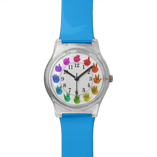 Rainbow hands asl numbers wrist watch