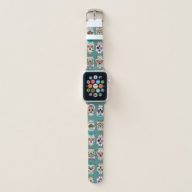 Colorful Sugar Skulls Pattern on Teal Apple Watch Band