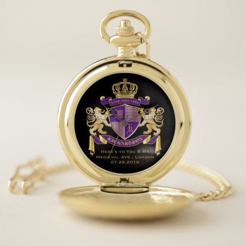 Create Your Own Coat of Arms Monogram Crown Emblem Pocket Watch