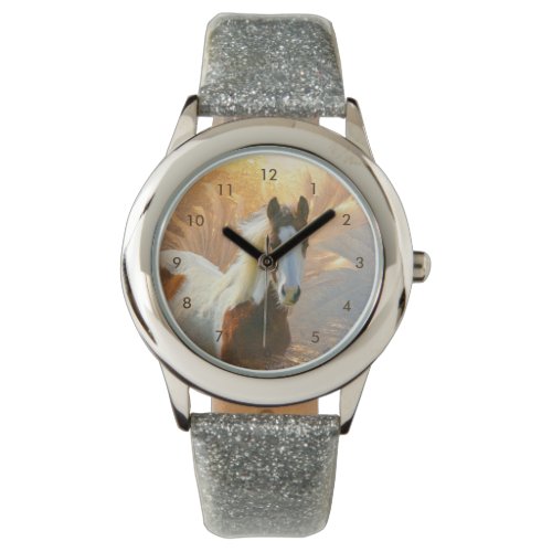 Beautiful Paint Horse Silver Glitter Watch