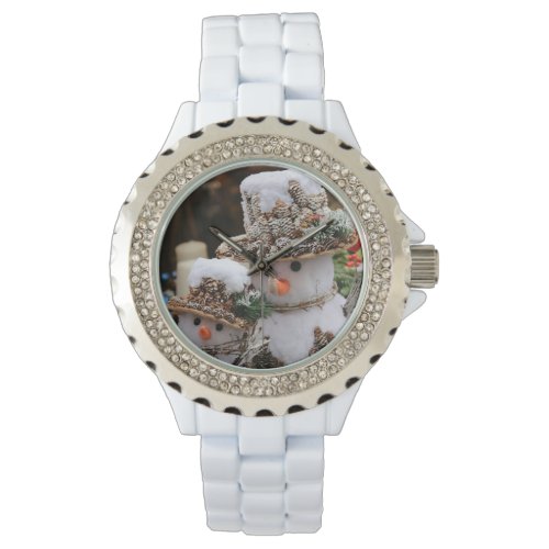 White with Rhinestones Christmas Snowman Watch