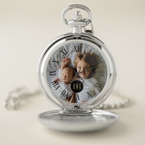 Custom Family Photo | Monogram | Roman Numeral Pocket Watch