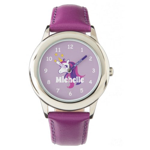 Pink girl's watch with cute unicorn &amp; custom name