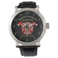 Fire Department logo Gold And Red Badge With Axes Watch