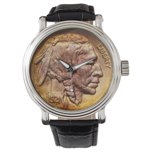 Vintage Indian Head Nickel Coin Native American Wrist Watch