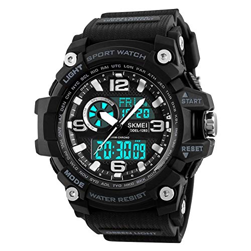 Mens Military Digital Watches 50M Waterproof Outdoor Sport Watch Multifunction Casual Dual Display Stopwatch Wrist Watch – All Black