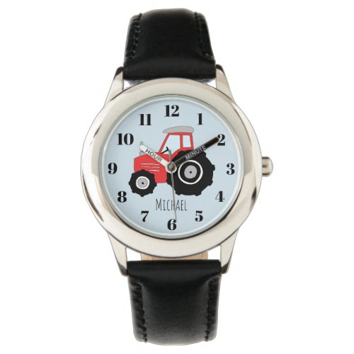 Boy's Red Farm Tractor Kids with Name Watch