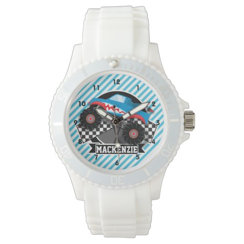 Shark Monster Truck; Checkered Flag; Blue Stripes Watch