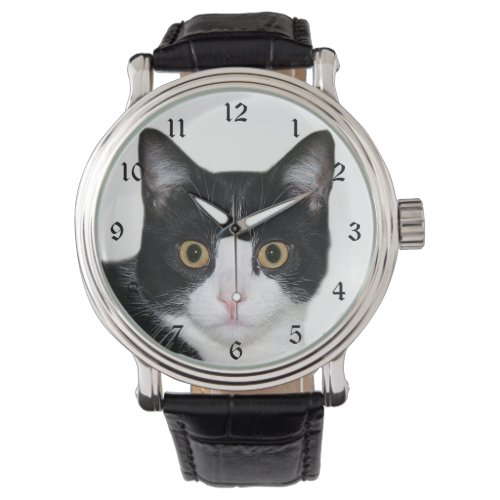 Tuxedo cat face wrist watch