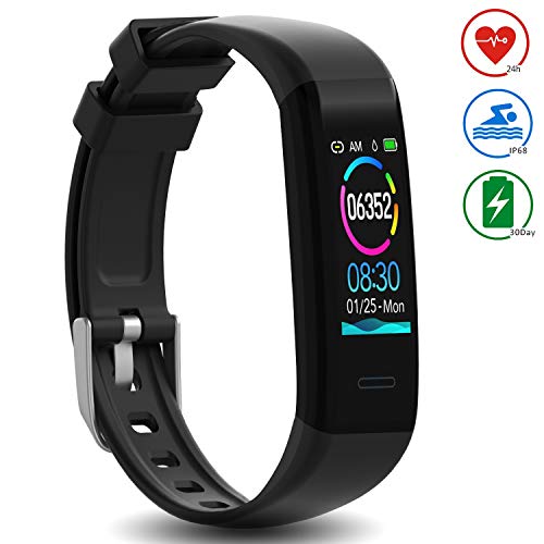 DoSmarter Waterproof Fitness Tracker Heart Rate Monitor Watch, All-Day Activity Tracker Pedometer Watch with Step Calories Sleep Tracker, Smart Band Health Tracker for Man Woman Kids Best Gift, Black