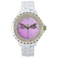 Dragonfly – silver, gold, purple and black wrist watch