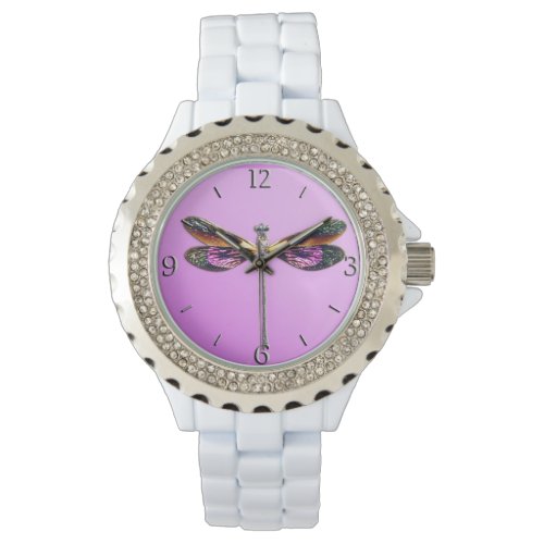 Dragonfly – silver, gold, purple and black wrist watch