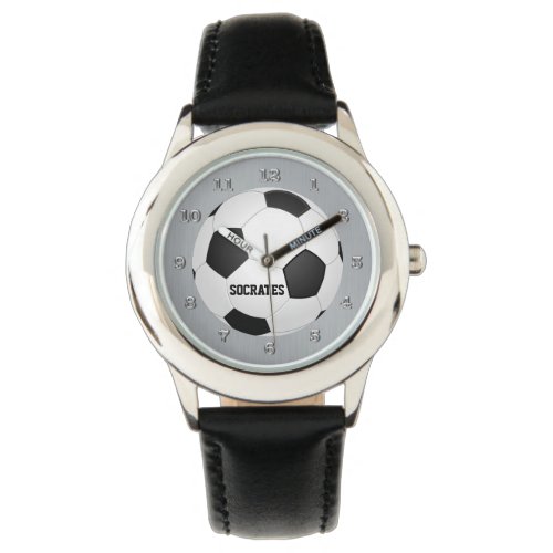 Kids Monogram Soccer Ball Watch Black White Gray