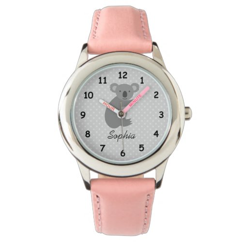 Personalized name cute koala bear pink girls watch