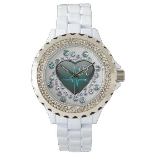 Nurse EKG heart and jewel Watch