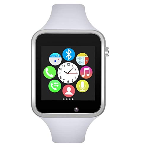 Smart Watch Compatible Samsung Android iPhone iOS for Kids Women Men, Wzpiss Bluetooth Smartwatch Touchscreen Wrist Watch Fitness Tracker with Camera Pedometer SIM SD Card Slot (White)