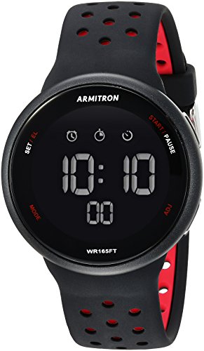 Armitron Sport Unisex 40/8423BRD Red Accented Digital Chronograph Black Silicone Strap Watch