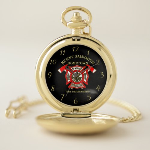 Fire Department logo Gold And Red Badge With Fire Pocket Watch