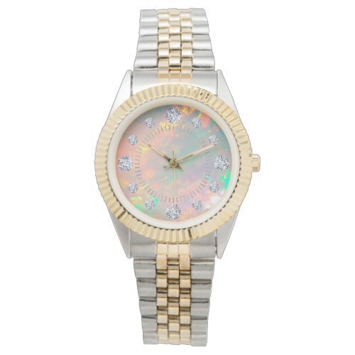 White Fire Opal Diamond Solitaire Dial Steel Gold Watch