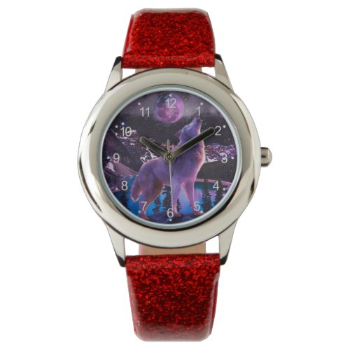 Gray wolf howling in forest watch