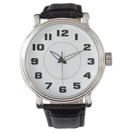 Simple Black and White Large Numbers Easy To Read Wrist Watch