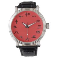 Chinese Numbers on Red Background Wristwatch