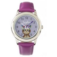 Girls Cute Sloth Watercolor Flowers &amp; Name Kids Watch