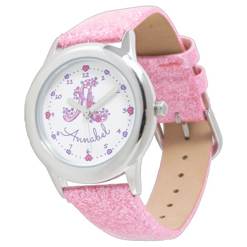 Monogram letter A doodle heart girls name watch