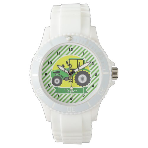 Green Farm Tractor with Yellow;  Green &amp; White Wristwatch