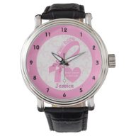 Pink Ribbon Breast cancer survivor &amp; pink border Wristwatch