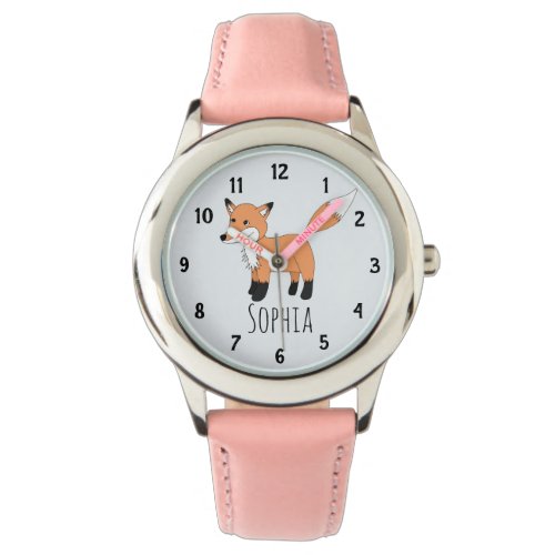 Girls Cute Woodland Fox Cartoon and Name Kids Watch