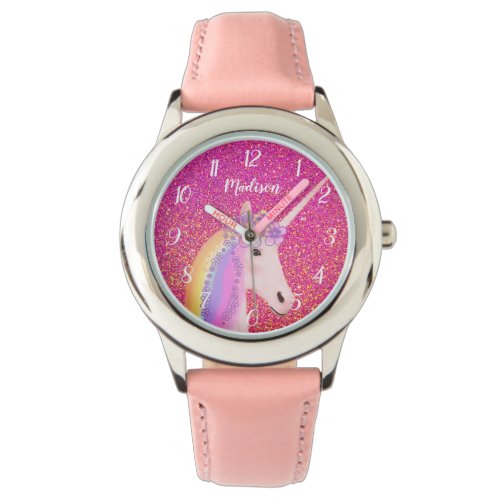 Personalized Unicorn Pink Glitter Sparkle Kid's Watch