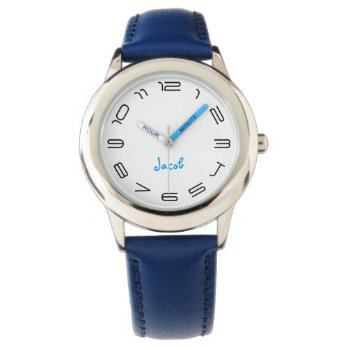 Boys Cool Modern Blue Stylish Custom Name Kids Wrist Watch