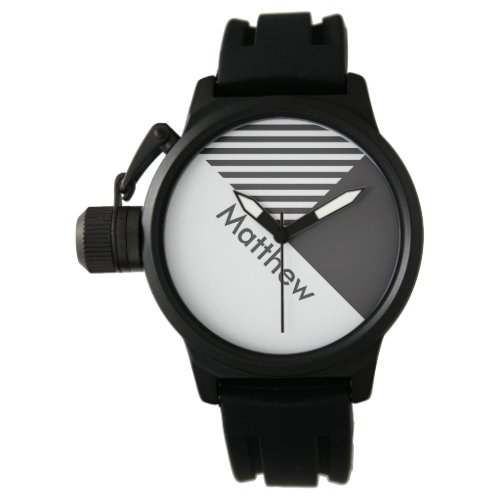 Geo Abstract Minimal Black White Stripes Name Watch