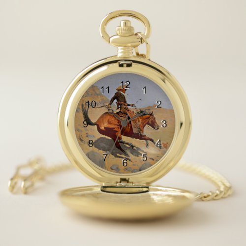 The Cowboy, fine art painting by F. Remington Pocket Watch