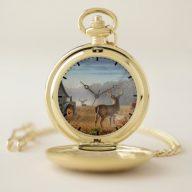 Big Buck  Deer Showdown On The Farm Pocket Watch