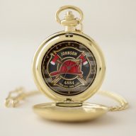Firefighter NAME Fireman Fire Department USA Flag  Pocket Watch