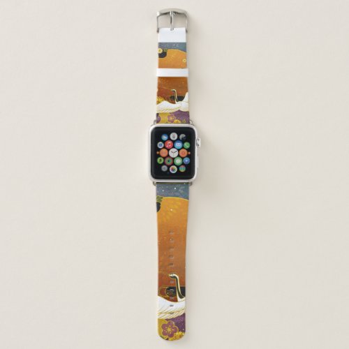 Japanese crane bird colorful sky illustration patt apple watch band