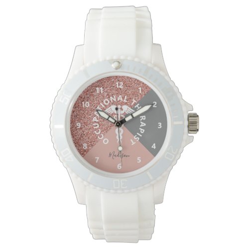 Occupational Therapist Rose Gold Glitter Monogram Watch