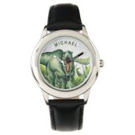 Personalized Watercolor T-Rex Dinosaur Kids’ Watch