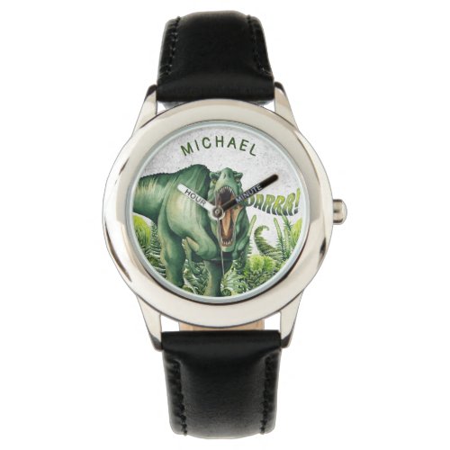 Personalized Watercolor T-Rex Dinosaur Kids’ Watch