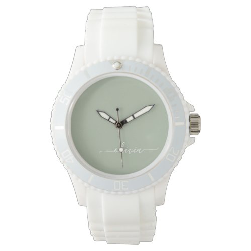 Sage Green Modern Script Girly Monogram Name Watch