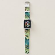 Seamless pattern with tropical leaves and geometri apple watch band