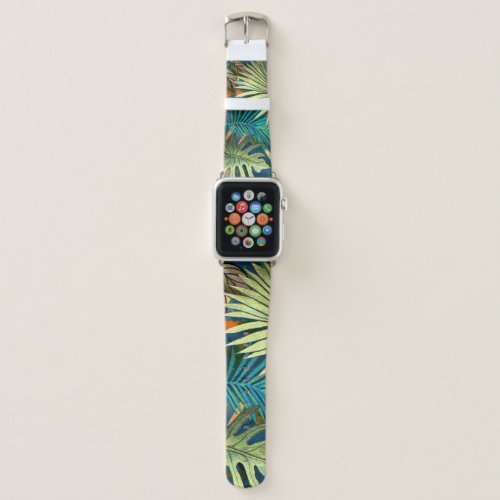 Seamless pattern with tropical leaves and geometri apple watch band