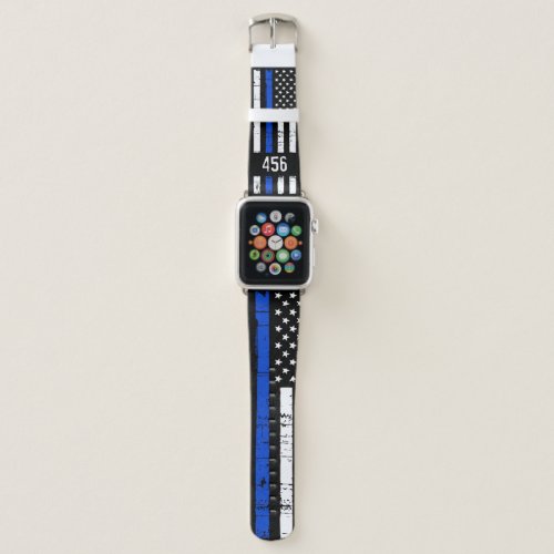 Thin Blue Line Personalized Badge Number Police Apple Watch Band