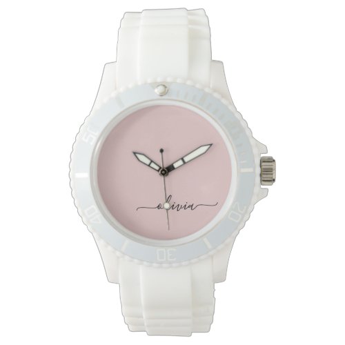 Blush Dusty Pink Modern Script Girly Monogram Name Watch