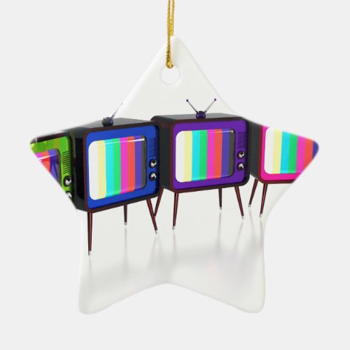 Colorful retro tv's ceramic ornament