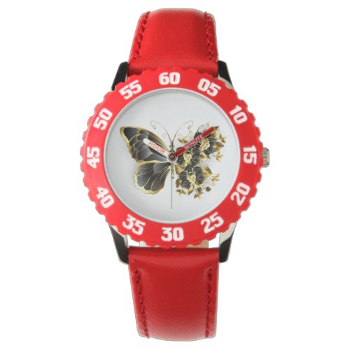Gold Flower Butterfly with Black Orchid Watch