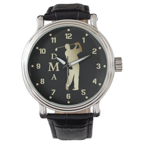 Gold Silhouette Golfer Monogram Watch