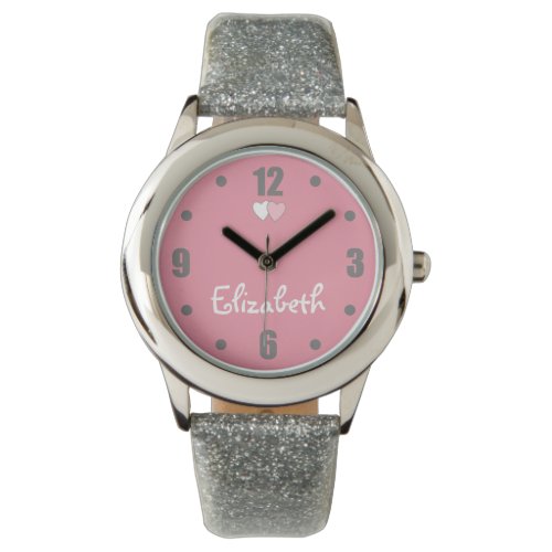 Pink and gray with hearts and name wrist watch